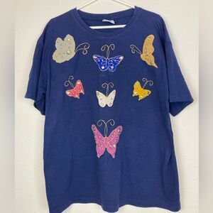 Vintage Rare Butterfly Applique in faux suede w/ 80s jewels round bezel edges
